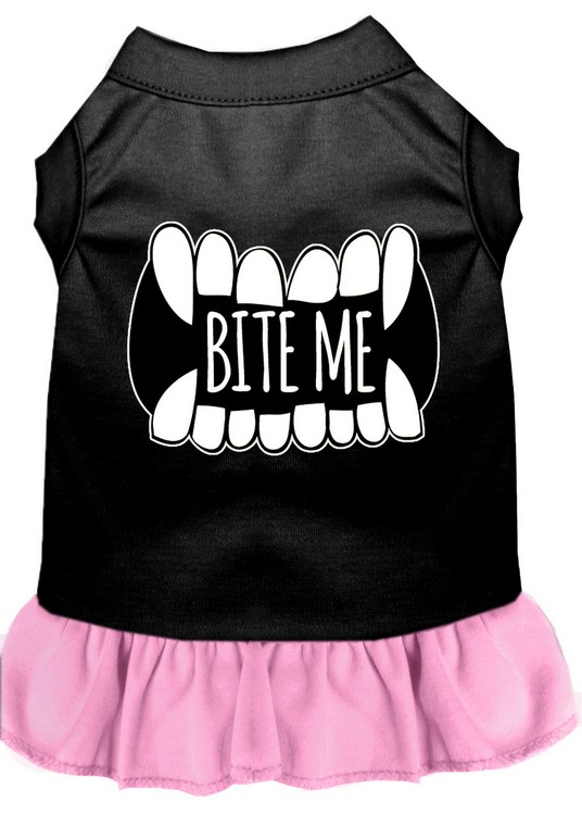 Bite Me Screen Print Dog Dress Black with Light Pink Med